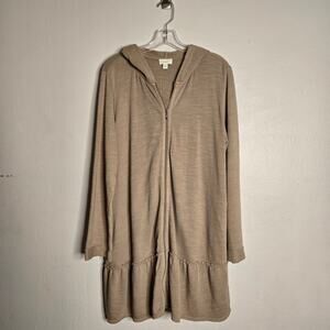 Pure Jill Peplum Hooded Tunic Jacket Size L Beige Neutral Casual Fall Layering